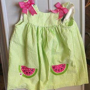 Rare Editions Gingham Dress with Watermelon Appliqué